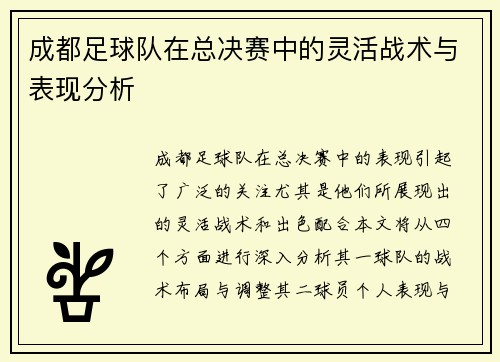 成都足球队在总决赛中的灵活战术与表现分析